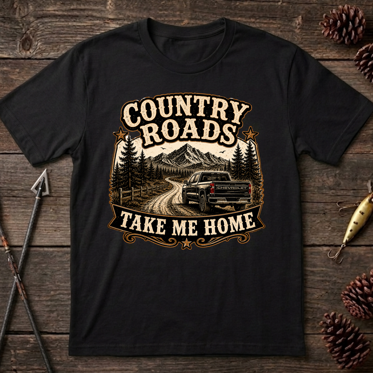 Country Roads Chevy   Adult Size T-Shirt
