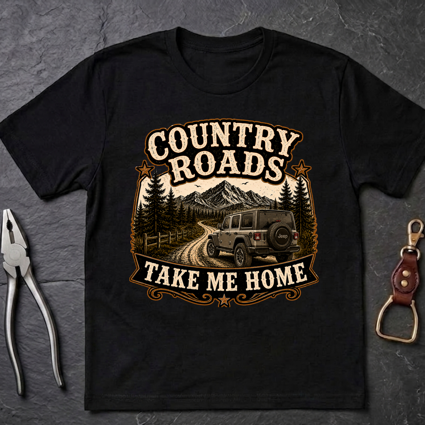 Country Roads Jeep  Adult Size T-Shirt