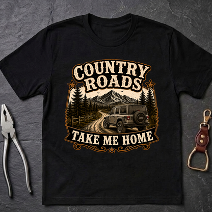 Country Roads Jeep  Adult Size T-Shirt
