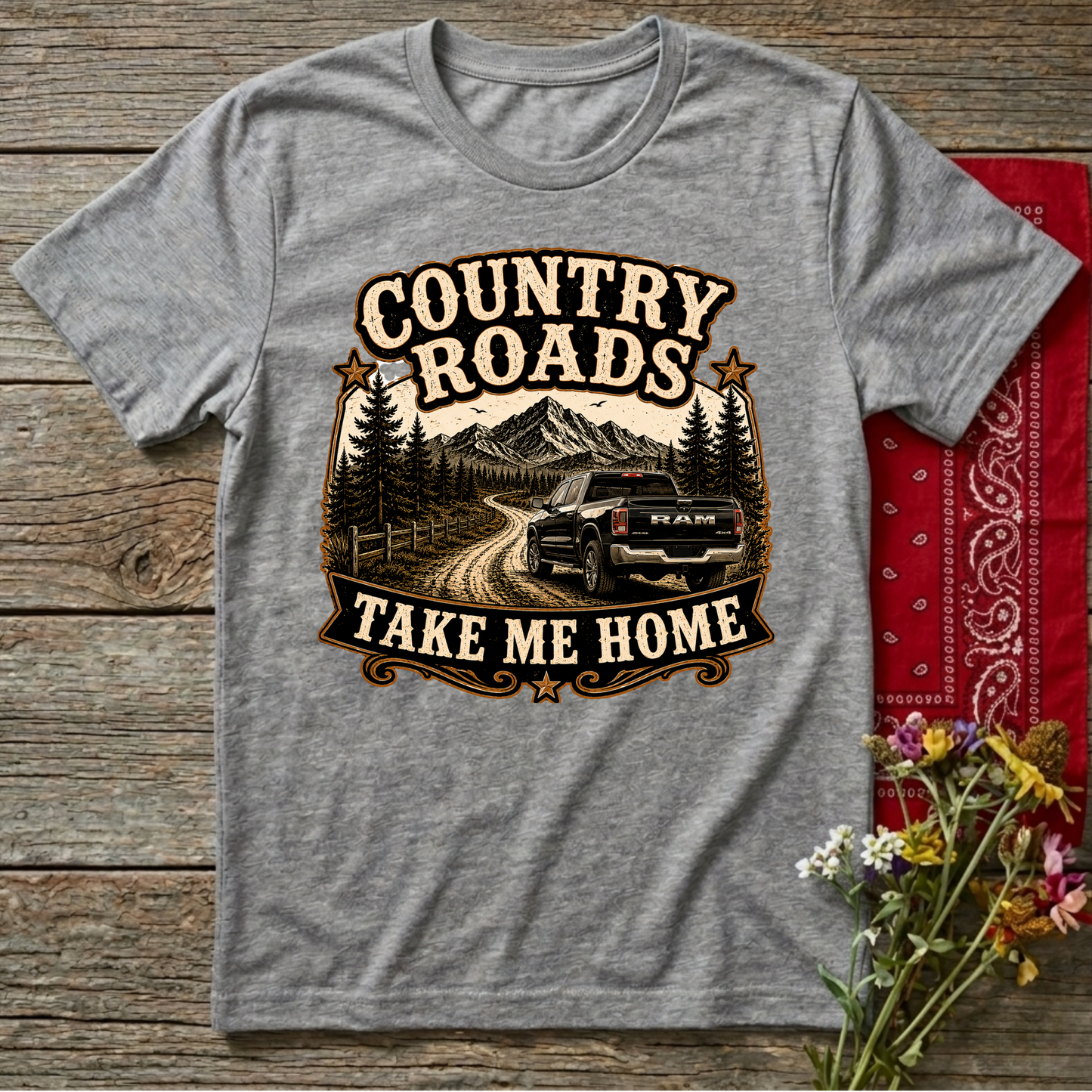 Country Roads Ram  Adult Size T-Shirt