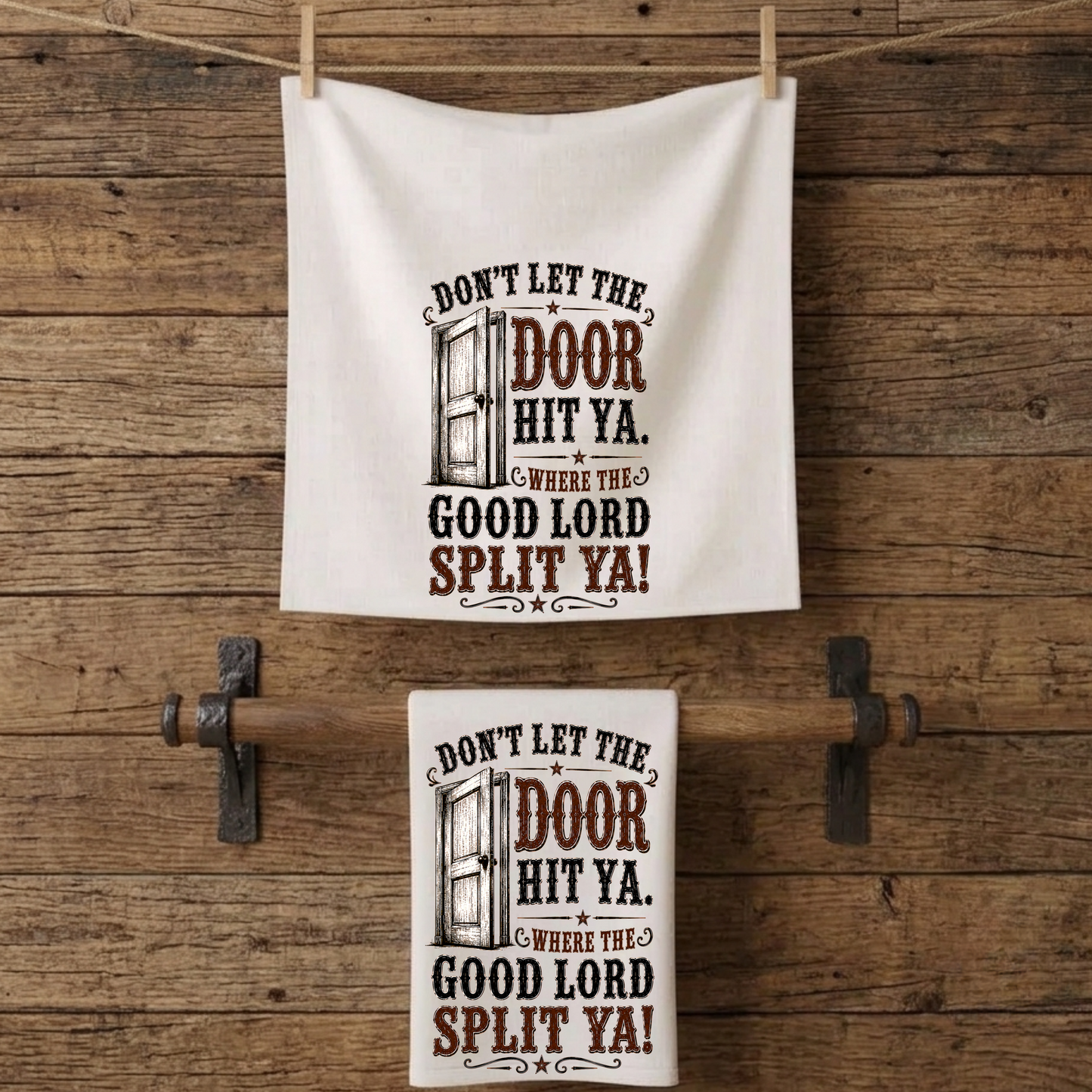 Don't Let The Door  Kitchen Tea Towel
