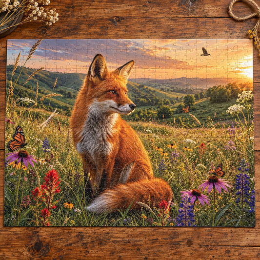 Meadow Fox  Jigsaw Puzzle with Tin